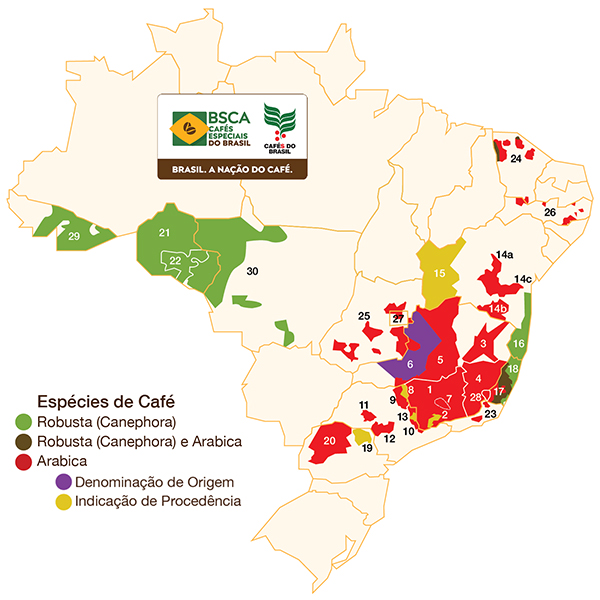 Brazil. The Coffee Nation | BSCA atualiza mapa das origens produtoras de café no Brasil